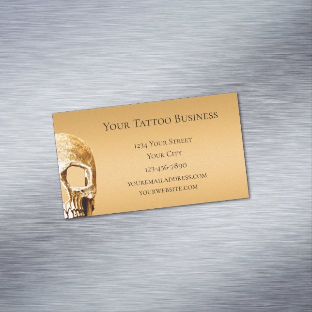 Gothic Skull Face Gold White Tattoo Shop Magnetic Business Card (In Situ)
