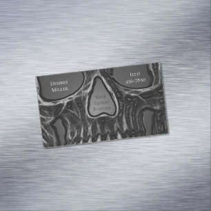 Gothic Skull Face Grey Metallic Cool Tattoo Shop Magnetic Business Card