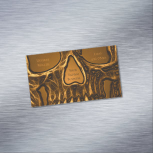 Gothic Skull Face Metallic Gold Tattoo Shop Magnetic Business Card