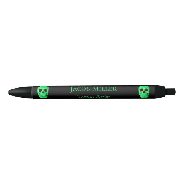 Gothic Skull Face Neon Green Black Tattoo Shop Black Ink Pen (Front)