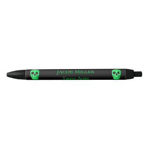 Gothic Skull Face Neon Green Black Tattoo Shop Ink Pen