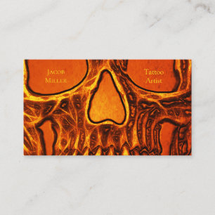 Gothic Skull Face Orange Black Tattoo Shop Business Card
