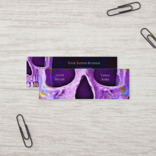 Gothic Skull Face Purple Blue Tattoo Shop Mini Business Card