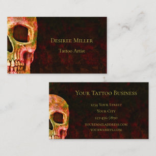 Gothic Skull Face Red Green Tattoo Shop Business Card