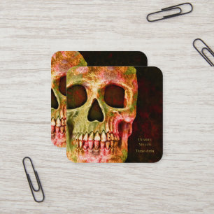 Gothic Skull Face Red Green Tattoo Shop Square Business Card