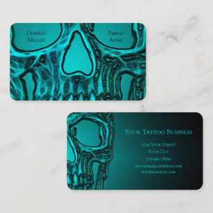 Gothic Skull Face Teal Green Tattoo Shop Business Card