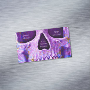 Gothic Skull Face Unique Purple Blue Tattoo Shop Magnetic Business Card
