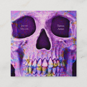 Gothic Skull Face Unique Purple Blue Tattoo Shop Square Business Card