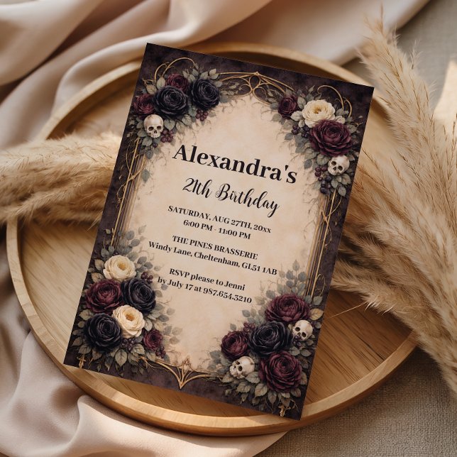 Gothic Skull Floral Birthday Celebration Invitation (Creator Uploaded)