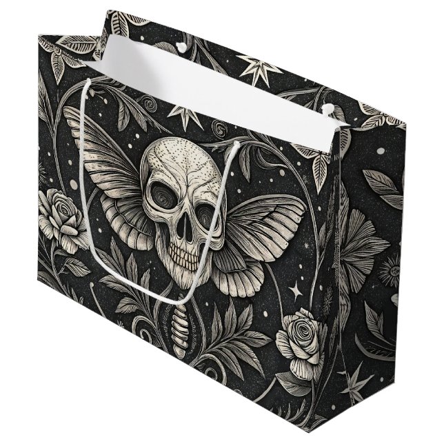 Gothic Skull Floral Celestial Pattern (1) Large Gift Bag (Front Angled)