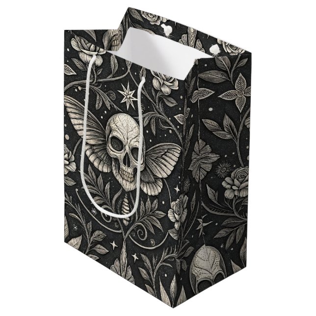 Gothic Skull Floral Celestial Pattern (1) Medium Gift Bag (Front Angled)