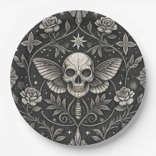 Gothic Skull Floral Celestial Pattern (1) Paper Plate