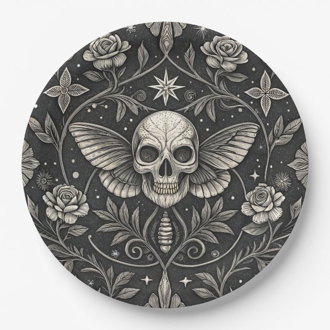 Gothic Skull Floral Celestial Pattern (1) Paper Plate (Front)