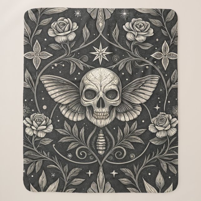 Gothic Skull Floral Celestial Pattern (1) Sherpa Blanket (Front)