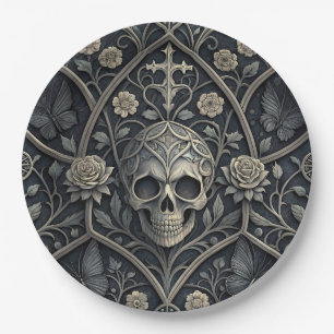 Gothic Skull Floral Celestial Pattern (2) Paper Plate