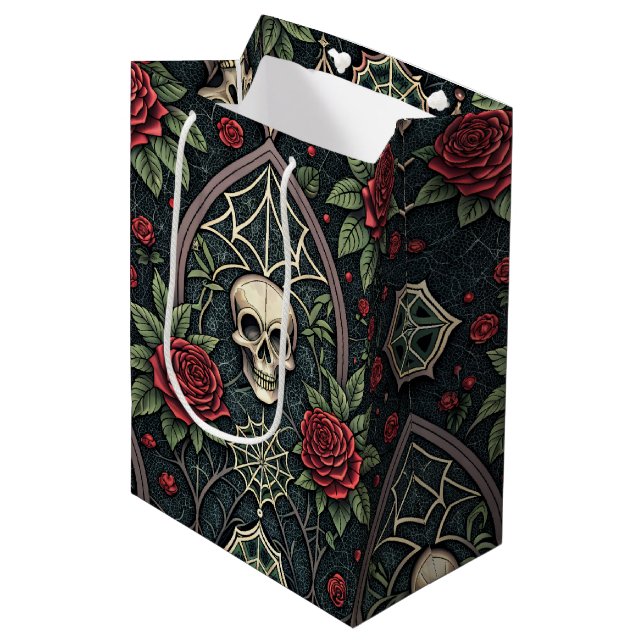 Gothic Skull Floral Celestial Pattern (3) Medium Gift Bag (Front Angled)