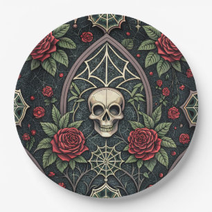 Gothic Skull Floral Celestial Pattern (3) Paper Plate