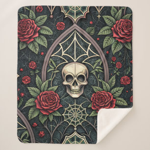 Gothic Skull Floral Celestial Pattern (3) Sherpa Blanket
