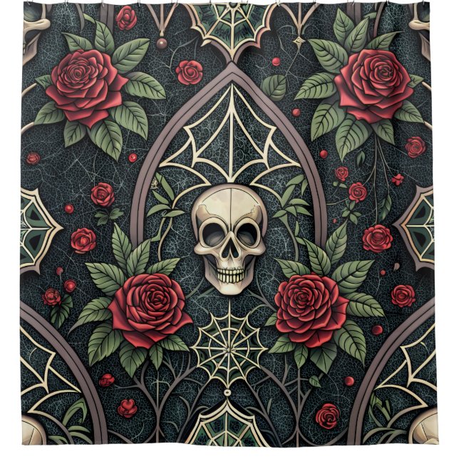 Gothic Skull Floral Celestial Pattern (3) Shower Curtain (Front)
