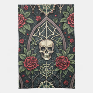 Gothic Skull Floral Celestial Pattern (3) Tea Towel