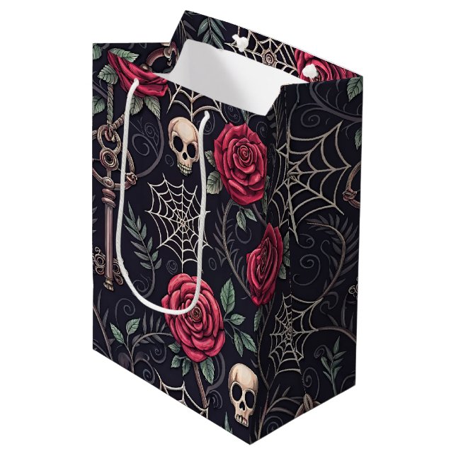 Gothic Skull Floral Celestial Pattern (4) Medium Gift Bag (Front Angled)