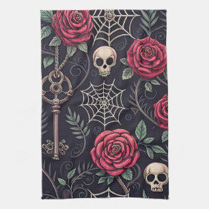 Gothic Skull Floral Celestial Pattern (4) Tea Towel