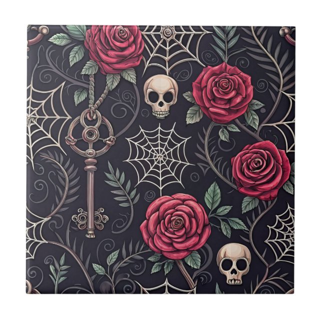 Gothic Skull Floral Celestial Pattern (4) Tile (Front)
