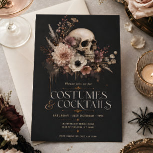 Gothic Skull Floral Costumes & Cocktails Halloween Invitation