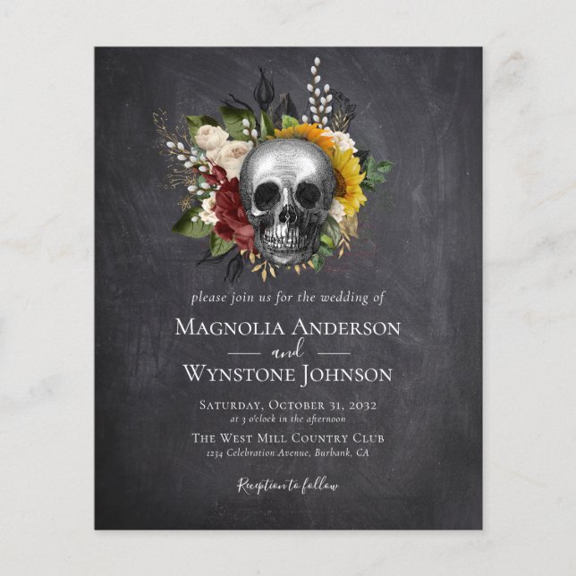 Gothic Skull Floral Halloween Wedding Invitation (Front)