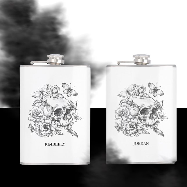 Gothic Skull Floral Keepsake Gift Hip Flask (Creator Uploaded)