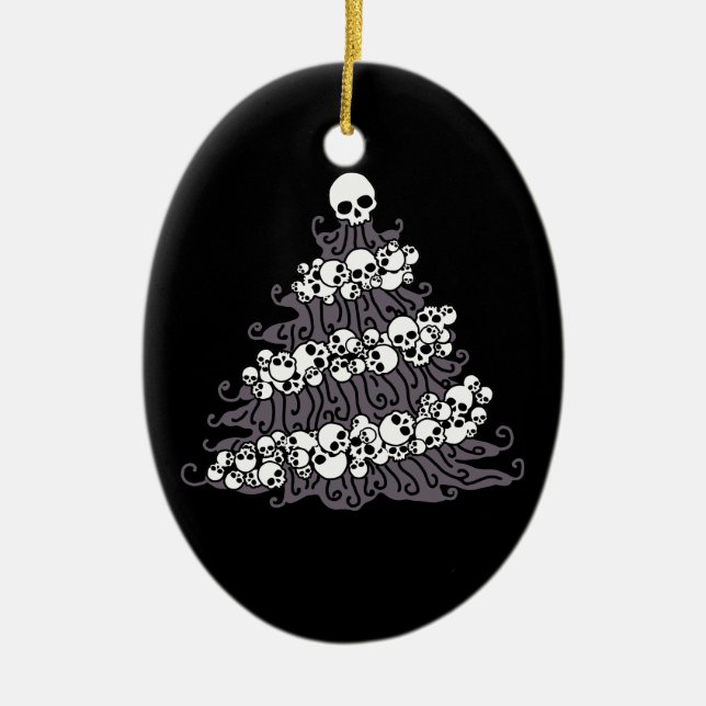 Gothic Skull Garland Tree Ceramic Tree Decoration (Front)