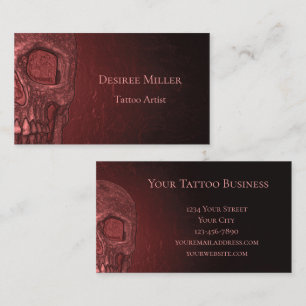 Gothic Skull Girly Metallic Red Pink Tattoo Shop Business Card