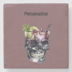 Gothic Skull Glass Personalized Stone Coaster