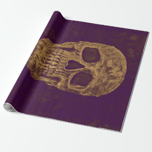 Gothic Skull Grunge Gold Purple Cool Monogram Wrapping Paper