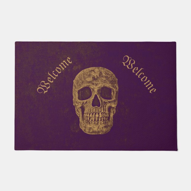 Gothic Skull Grunge Purple Gold Cool Welcome Doormat (Front)