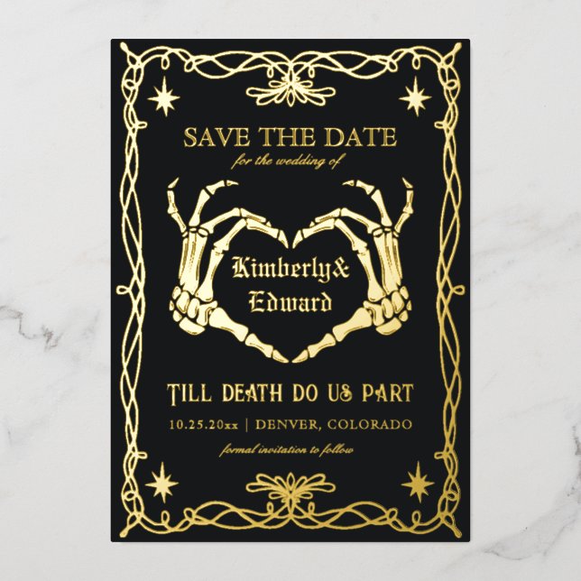 Gothic Skull Hallowedding Retro Save the date (Front)
