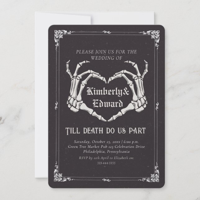 Gothic Skull Hallowedding Retro Wedding Invitation (Front)
