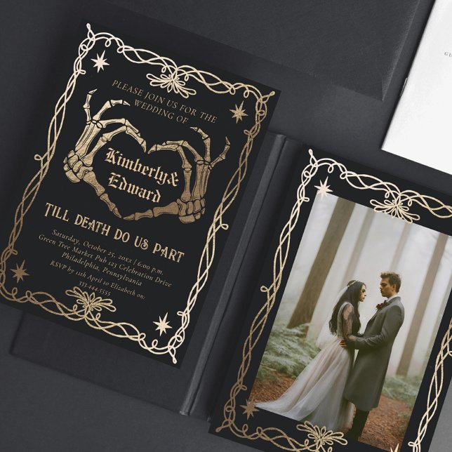 Gothic Skull Hallowedding Retro Wedding Invitation (Creator Uploaded)