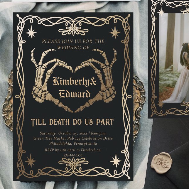 Gothic Skull Hallowedding Retro Wedding Invitation (Creator Uploaded)