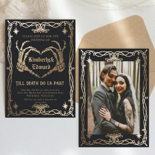 Gothic Skull Hallowedding Retro Wedding Invitation