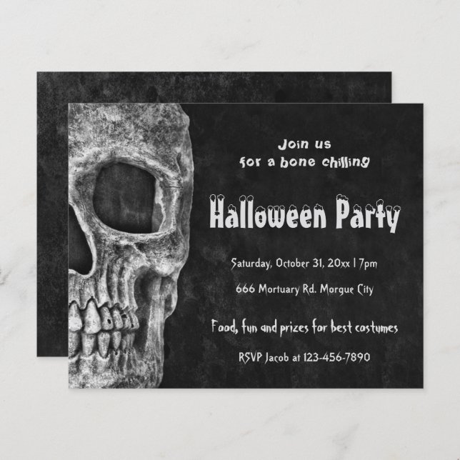 Gothic Skull Halloween Party Budget Invitation (Front/Back)