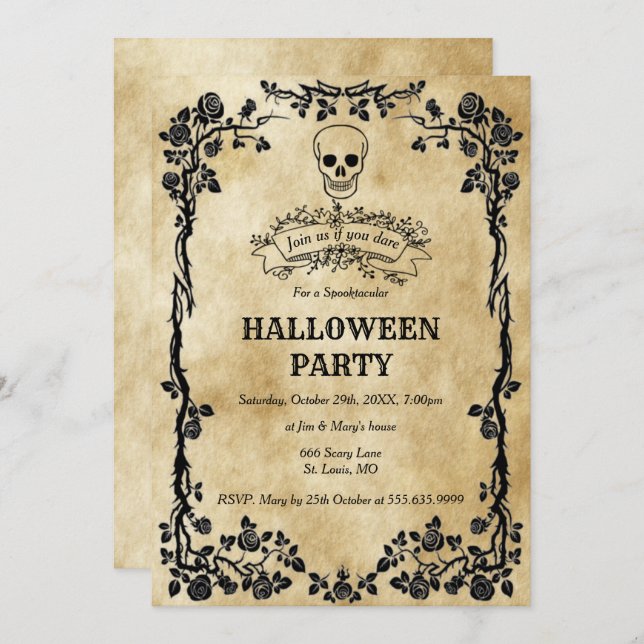Gothic Skull Halloween Party Invitation (Front/Back)