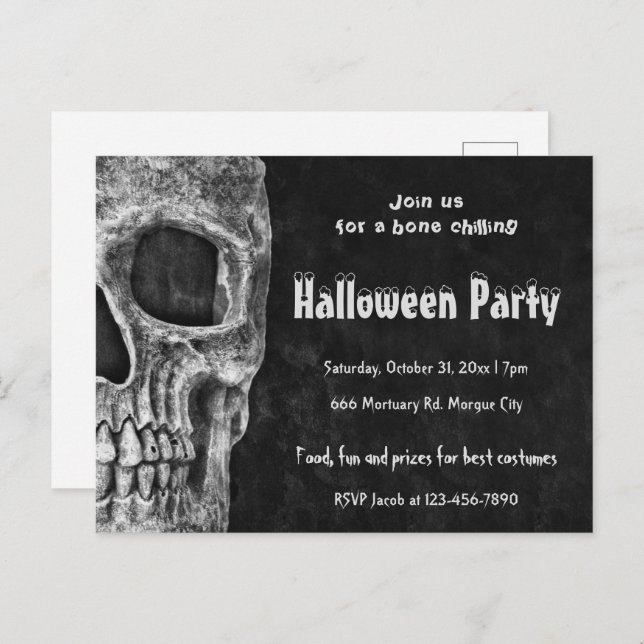 Gothic Skull Halloween Party Spooky Budget Postcard (Front/Back)
