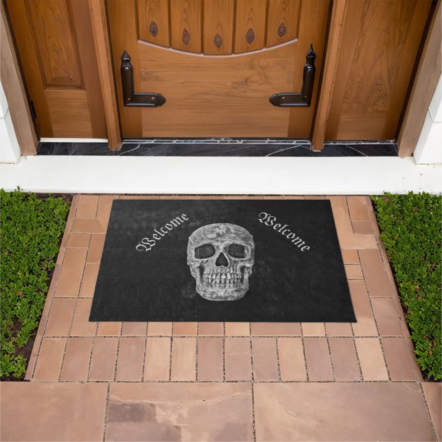 Gothic Skull Head Black And White Custom Doormat (Outdoor)