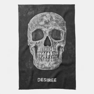 Gothic Skull Head Black And White Custom Tea Towel