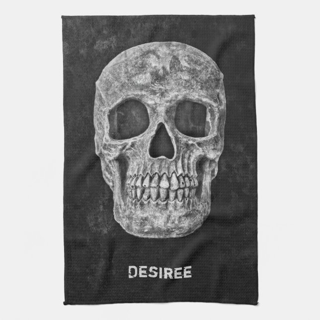 Gothic Skull Head Black And White Custom Tea Towel (Vertical)
