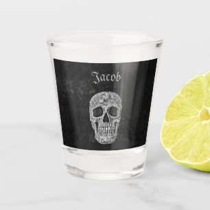 Gothic Skull Head Black And White Grunge Texture Shot Glass