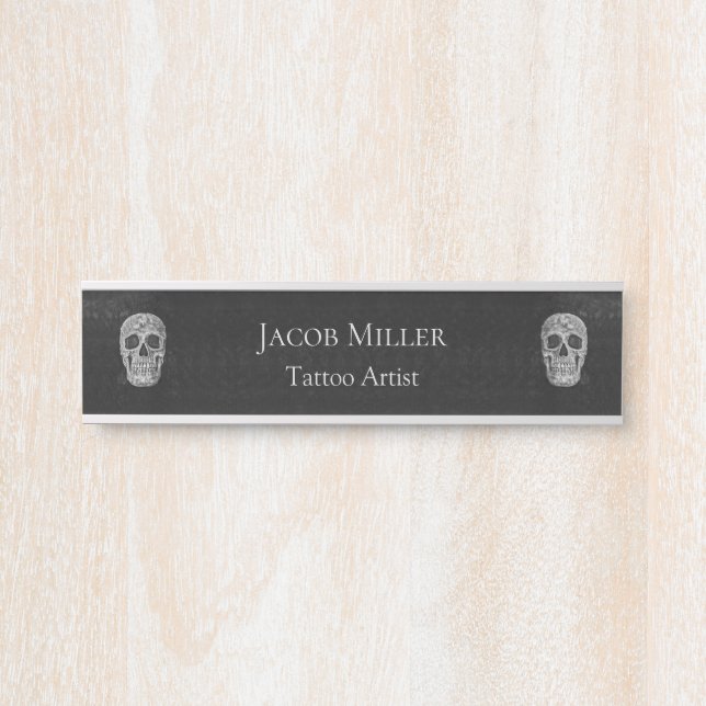 Gothic Skull Head Black And White Tattoo Artist Door Sign (Front)