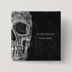 Gothic Skull Head Black And White Tattoo Shop 15 Cm Square Badge