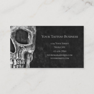 Gothic Skull Head Black And White Tattoo Shop Business Card